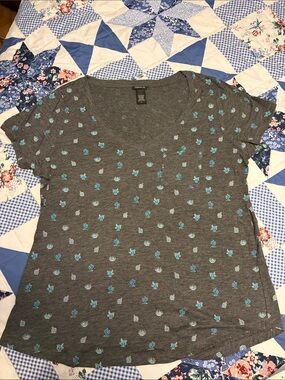 Torrid Charcoal Tee with Turquoise Cactus Print